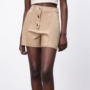 Zara High-Waisted Pleated Tan Shorts